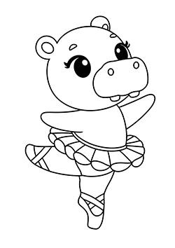 dancing hippopotamus coloring page for kids